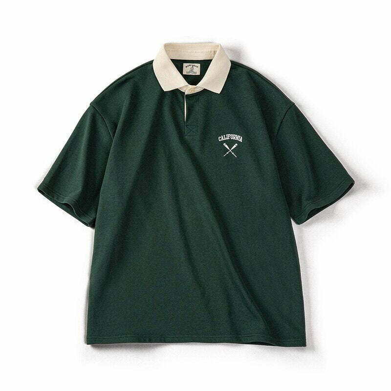 Y2K California Embroidered Polo Shirt: Coquette Grunge Aesthetic Cargo Skirt Goth Fashion