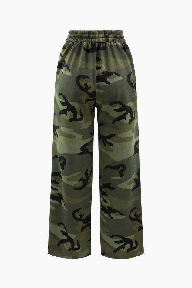 Y2K Camo Drawstring Ripped Cargo Skirt for Women - Coquette Aesthetic Grunge Style Fashion