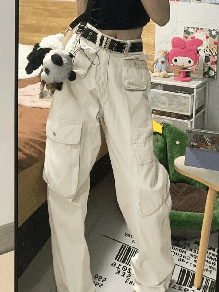 Y2K Cargo Jeans with Patch Pockets: Coquette Aesthetic - Grunge Style, Pastel Goth, Cute Tops & More