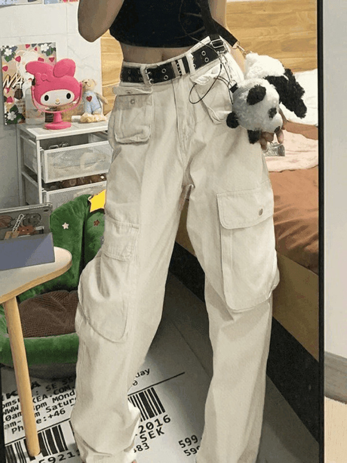 Y2K Cargo Jeans with Patch Pockets: Coquette Aesthetic - Grunge Style, Pastel Goth, Cute Tops & More