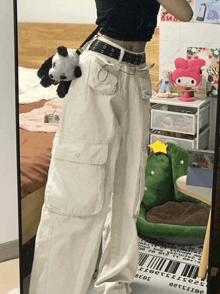 Y2K Cargo Jeans with Patch Pockets: Coquette Aesthetic - Grunge Style, Pastel Goth, Cute Tops & More