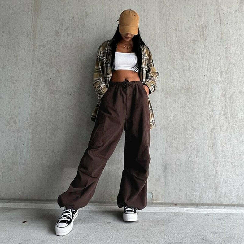 Y2K Cargo Pants with 4 Pockets: Coquette Aesthetic Grunge Style for Women Fashion
