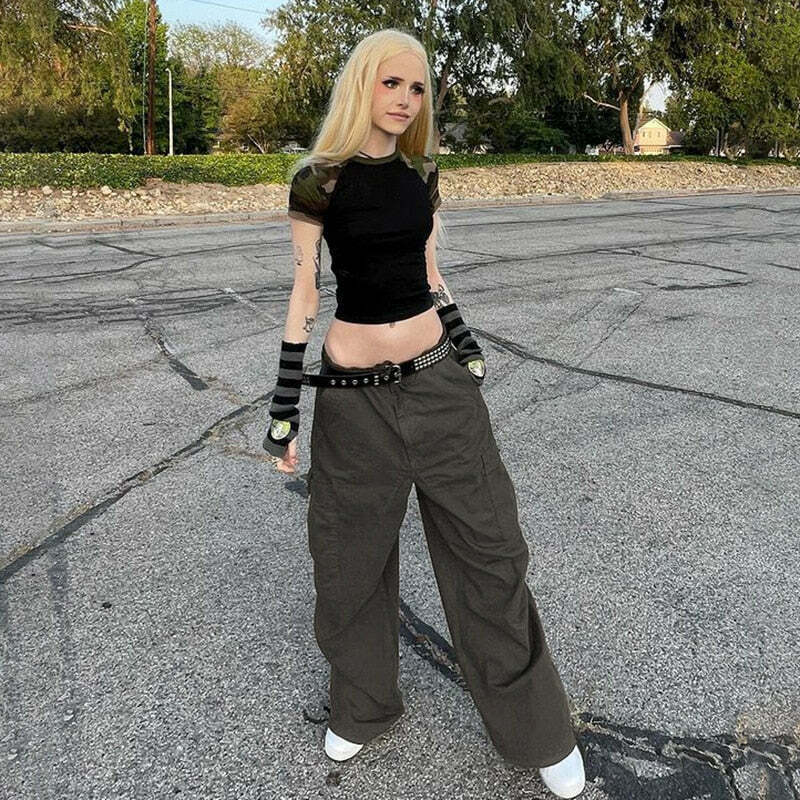 Y2K Cargo Pants with 4 Pockets: Coquette Aesthetic Grunge Style for Women Fashion