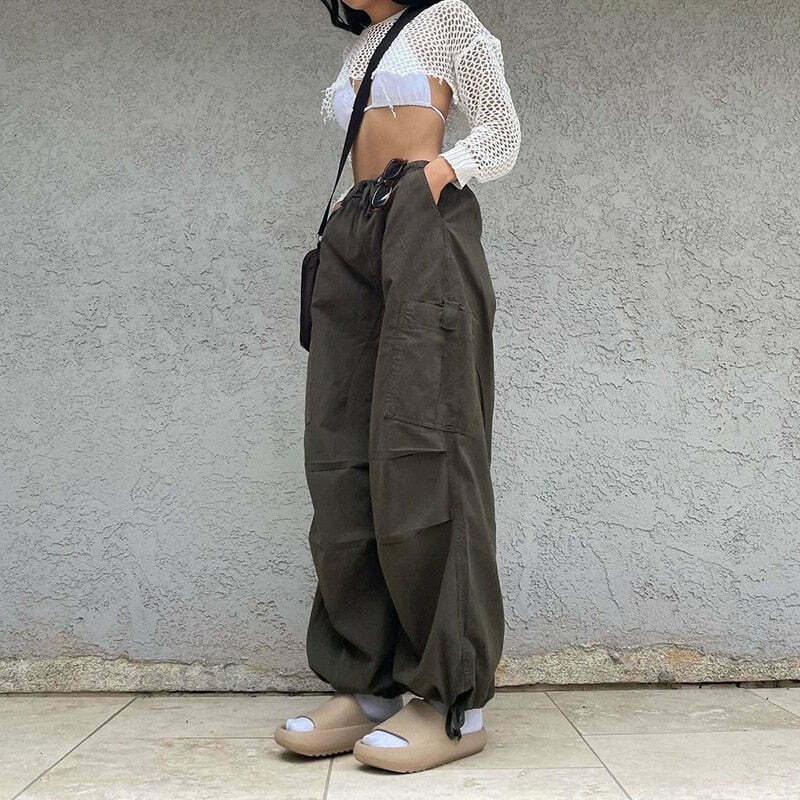 Y2K Cargo Pants with 4 Pockets: Coquette Aesthetic Grunge Style for Women Fashion