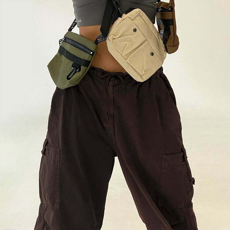 Y2K Cargo Pants with 4 Pockets: Coquette Aesthetic Grunge Style for Women Fashion