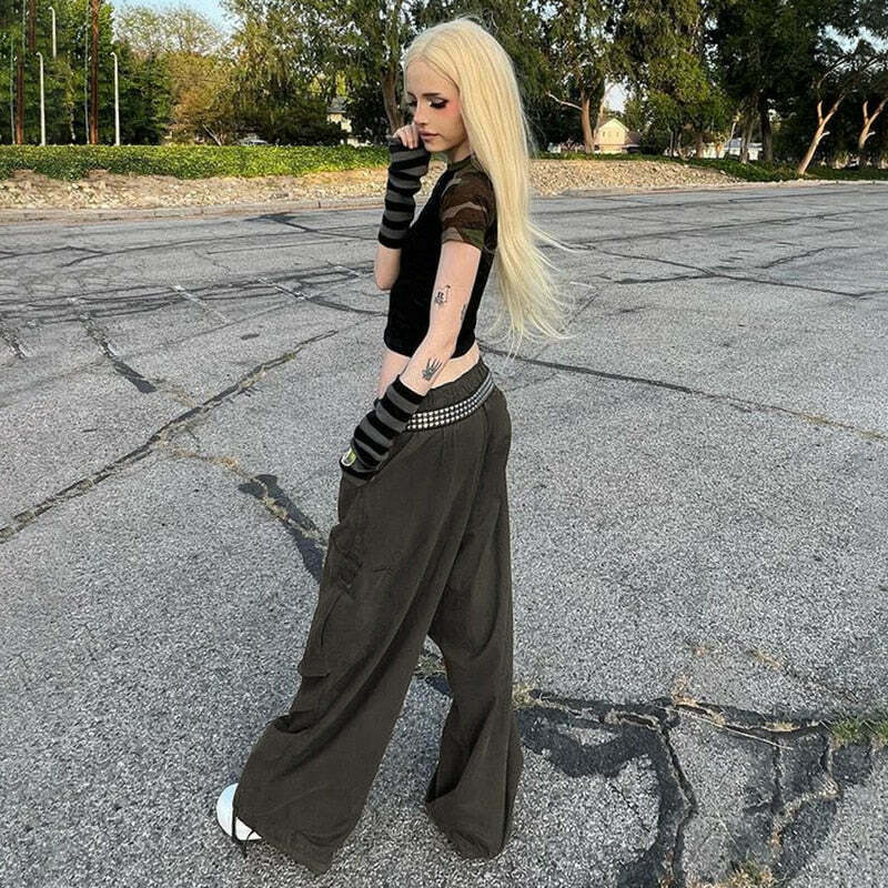 Y2K Cargo Pants with 4 Pockets: Coquette Aesthetic Grunge Style for Women Fashion