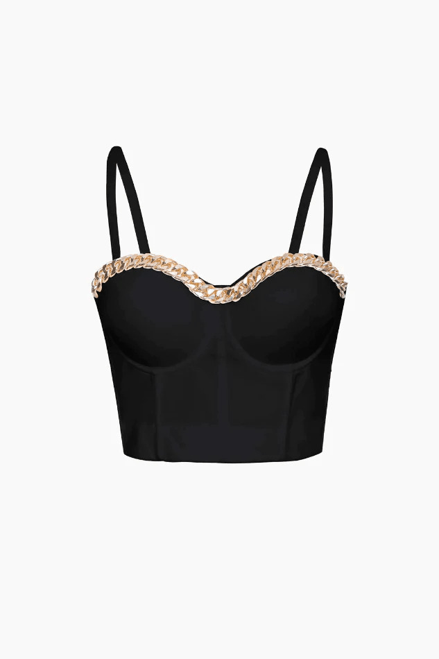 Y2K Chain Detail Bustier Corset Top for Women's Niche Fashion