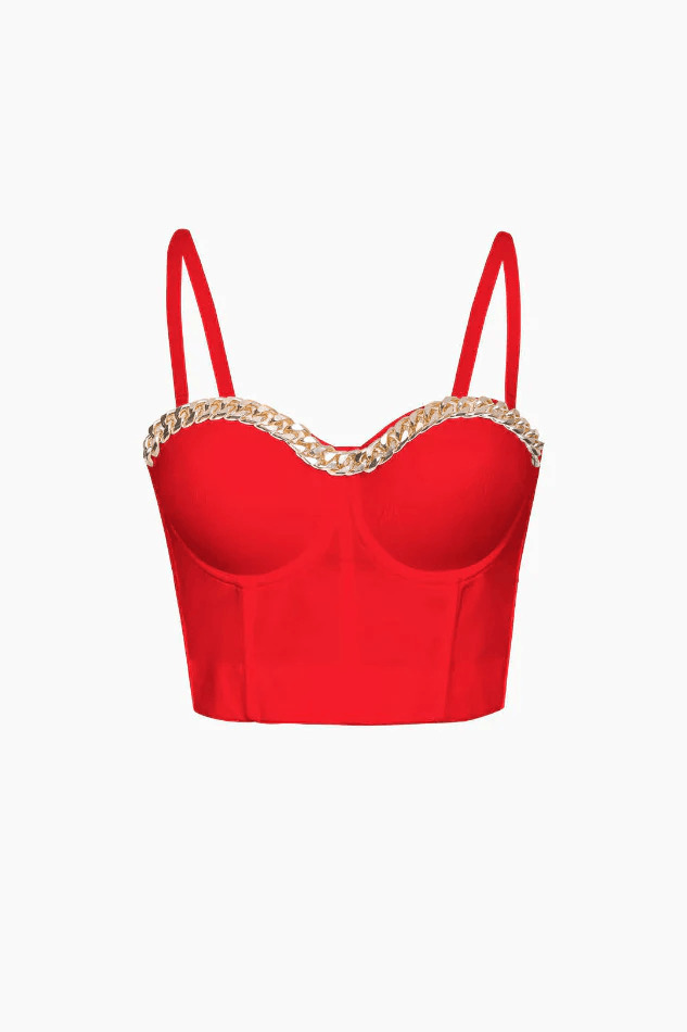 Y2K Chain Detail Bustier Corset Top for Women's Niche Fashion