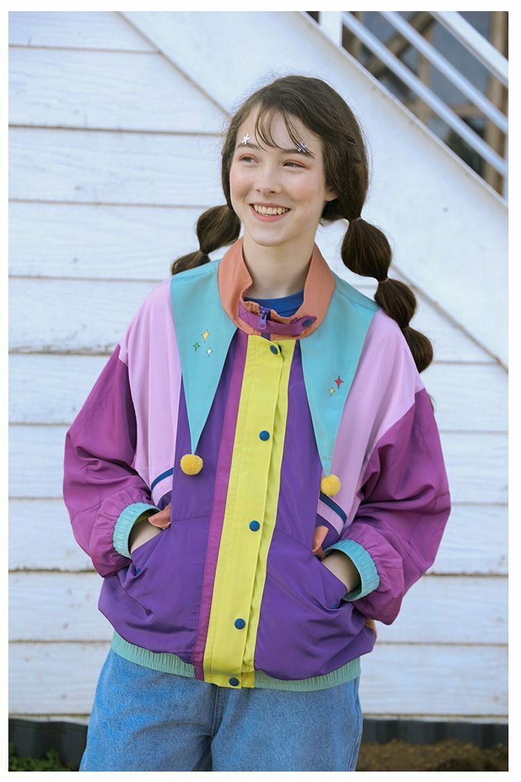 Y2K Color Block Jacket: Coquette Grunge Aesthetic, Pastel Goth, Cute Tops