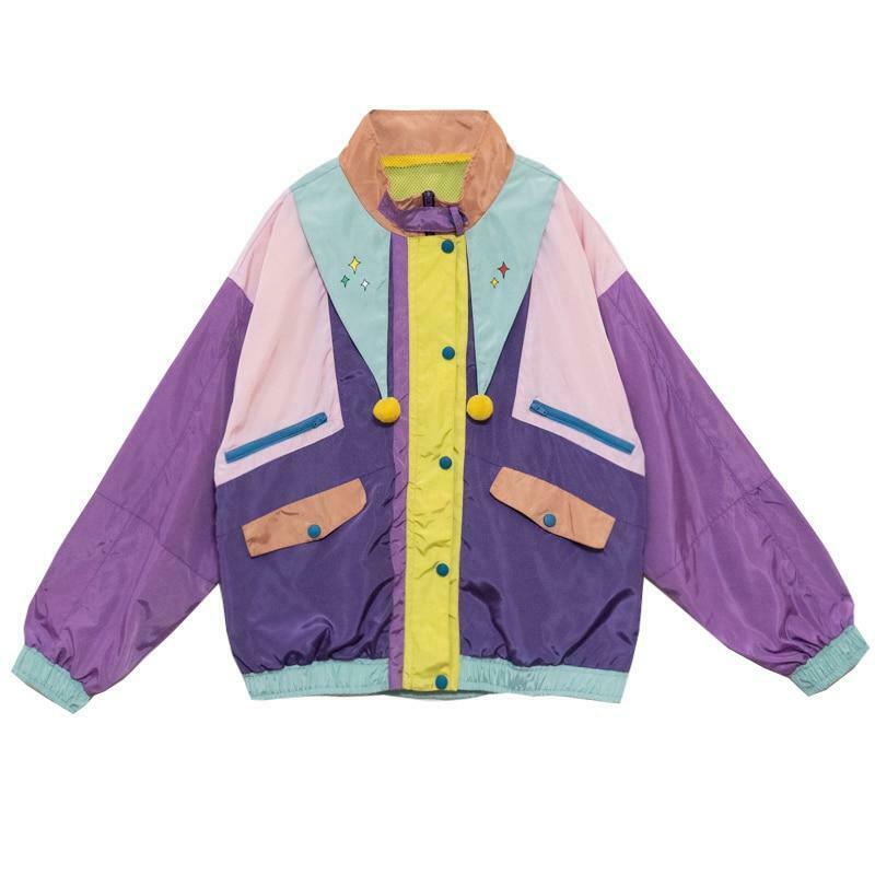 Y2K Color Block Jacket: Coquette Grunge Aesthetic, Pastel Goth, Cute Tops