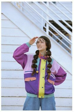 Y2K Color Block Jacket: Coquette Grunge Aesthetic, Pastel Goth, Cute Tops