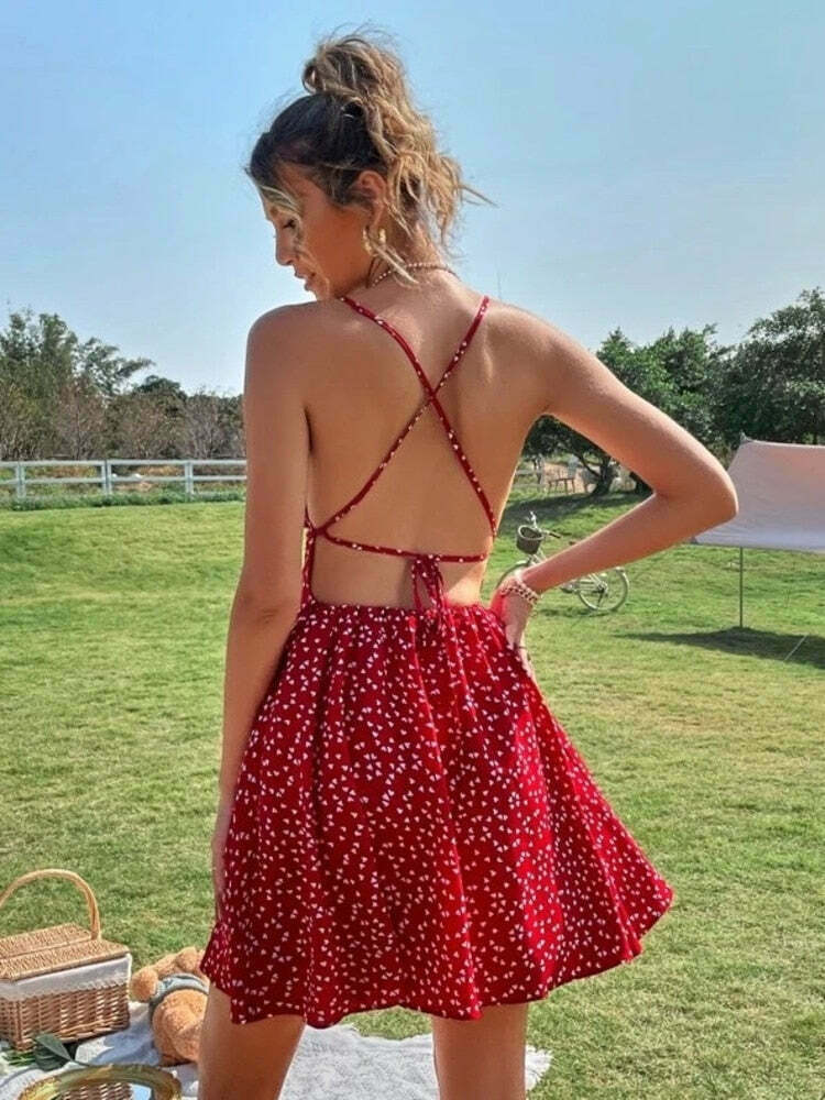 Y2K Confetti Floral Backless Dress - Coquette Aesthetic for Women