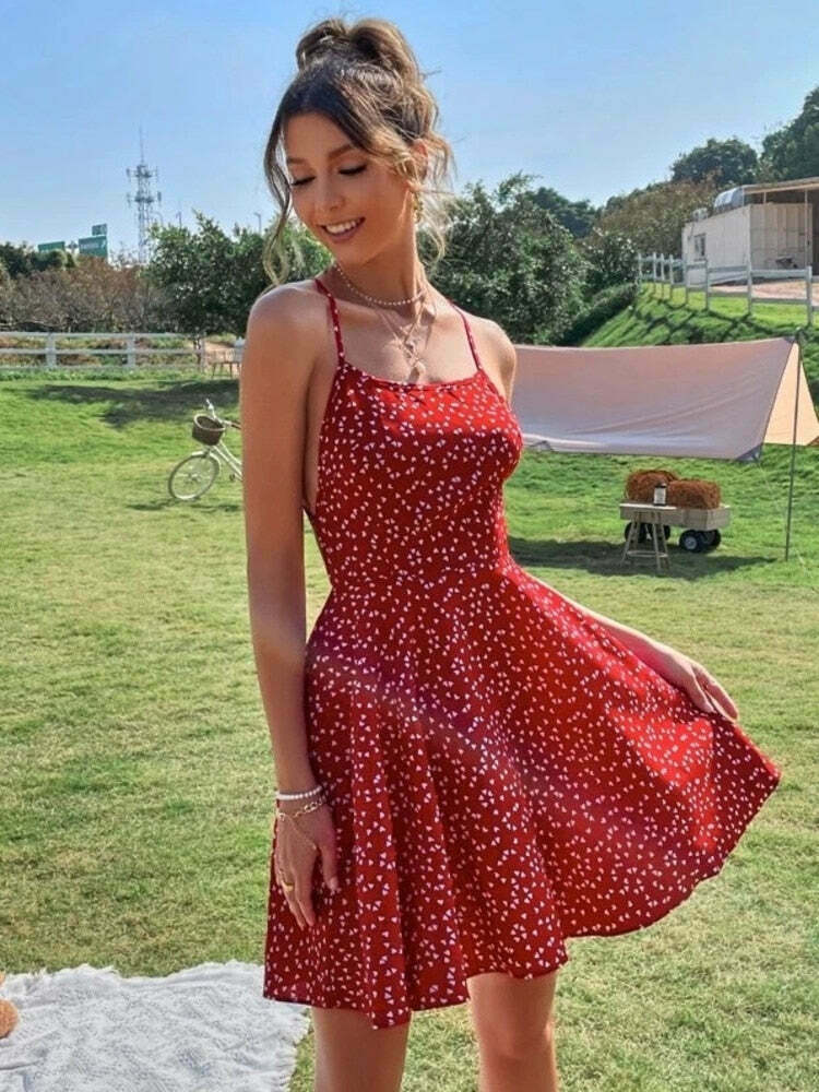Y2K Confetti Floral Backless Dress - Coquette Aesthetic for Women