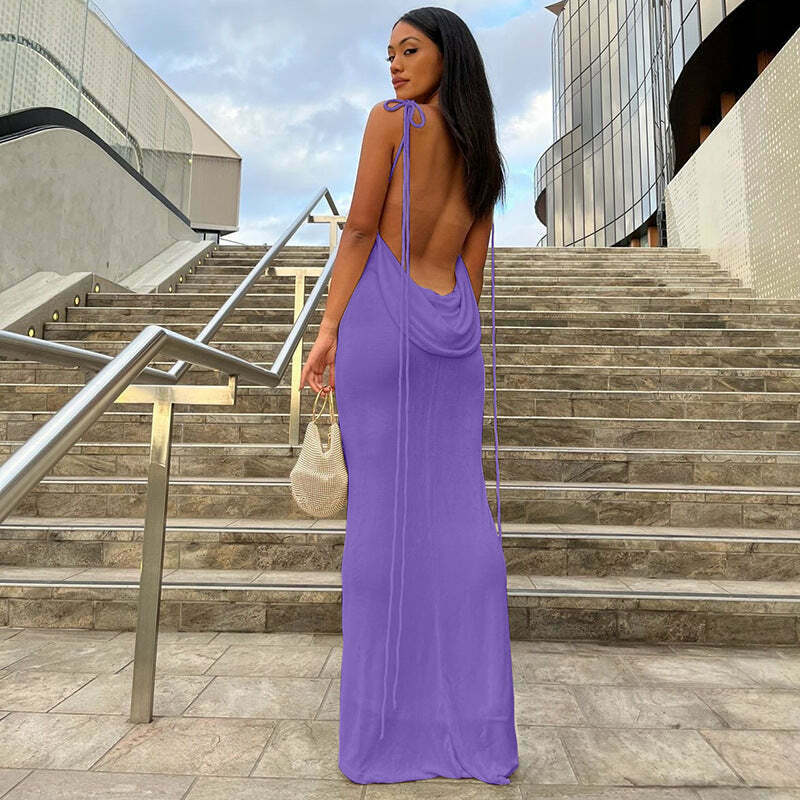 Y2K Coquette Aesthetic Backless Fishtail Dress - Grunge & Pastel