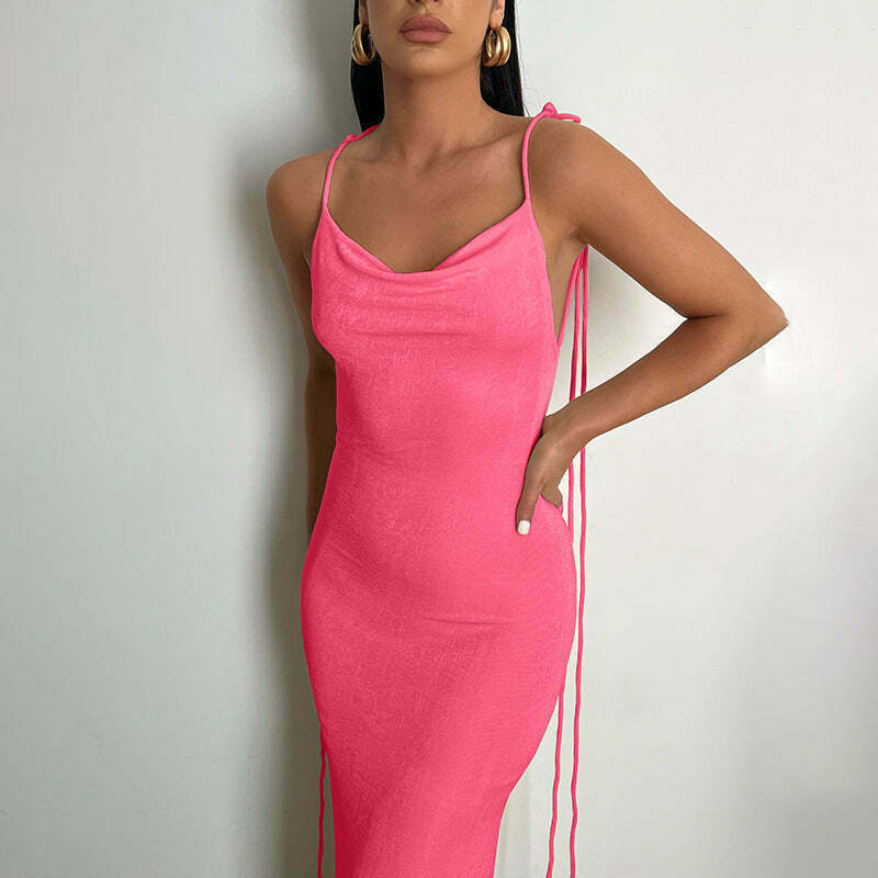 Y2K Coquette Aesthetic Backless Fishtail Dress - Grunge & Pastel