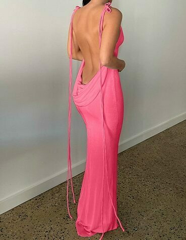 Y2K Coquette Aesthetic Backless Fishtail Dress - Grunge & Pastel