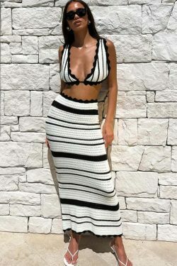 Y2K Coquette Aesthetic Beach Skirt Set - Grunge Style Outfit with Pastel Goth Vibes