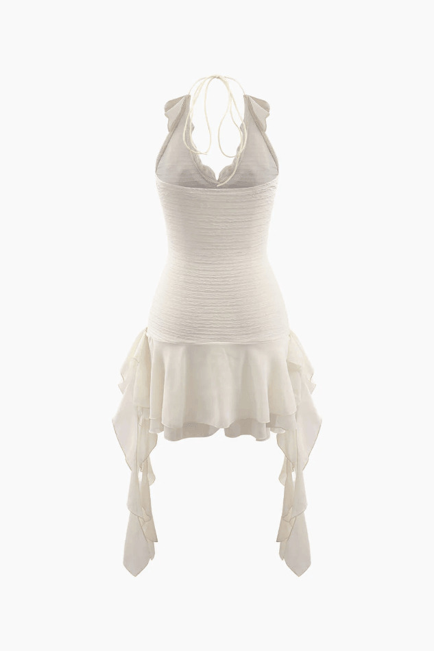 Y2K Coquette Aesthetic Halter Neck Ruffle Mini Dress for Women - Grunge Style Fashion