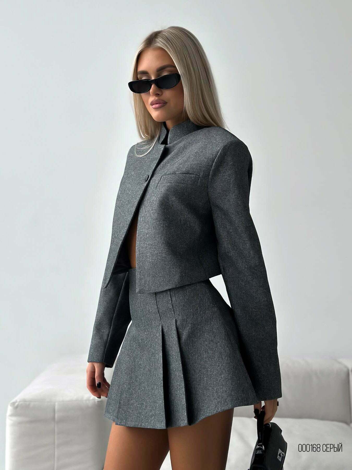 Y2K Coquette Aesthetic Stand-Up Collar Cardigan Suit - Grunge Style, Pastel Goth Vibes