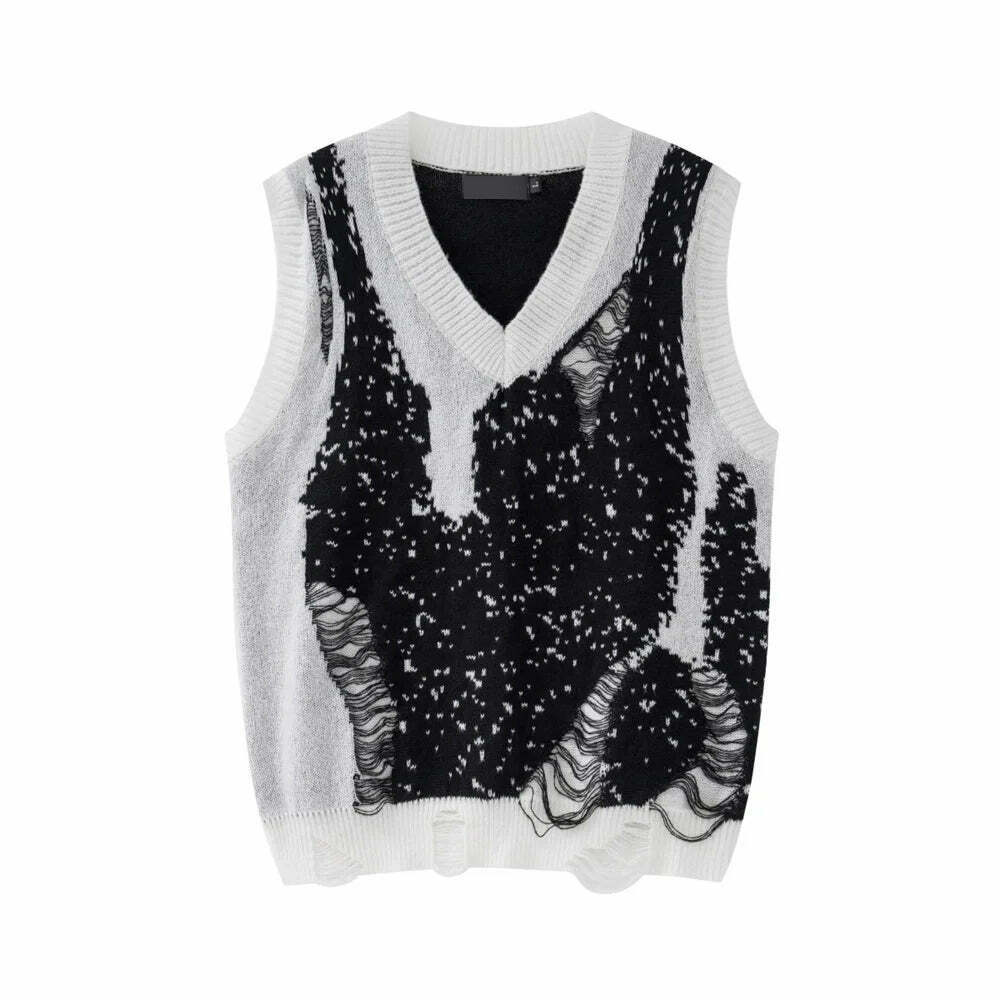 Y2K Coquette Aesthetic Sweater Vest - Grunge Style, Pastel Goth - Frayed Abstract