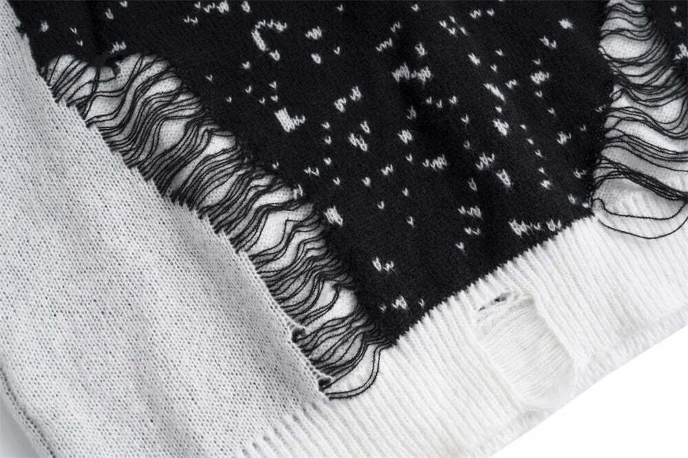 Y2K Coquette Aesthetic Sweater Vest - Grunge Style, Pastel Goth - Frayed Abstract