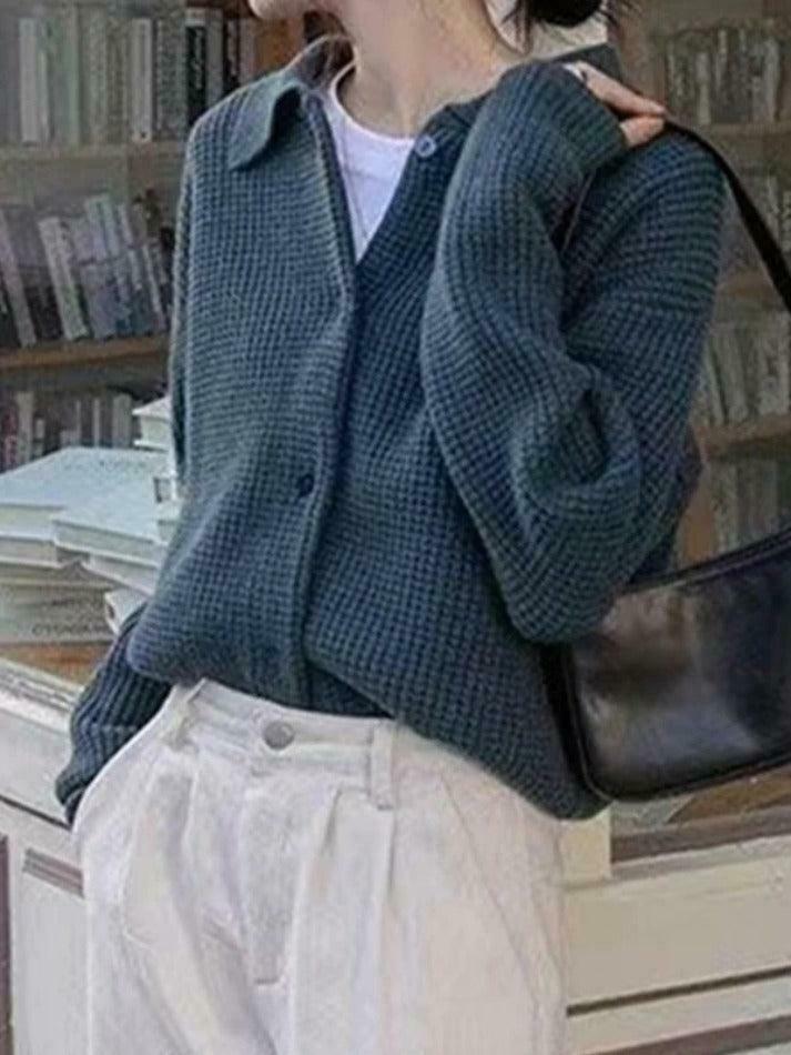 Y2K Coquette Aesthetic Waffle Cardigan: Grunge Style Cute Tops & Pastel