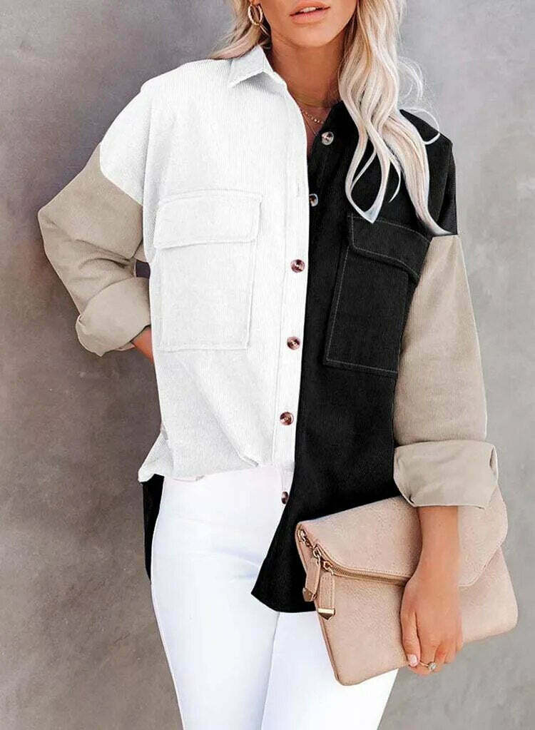Y2K Corduroy Patchwork Shirt - Coquette Grunge Aesthetic - Cute Tops & Cargo Skirt Comfy Hoodie