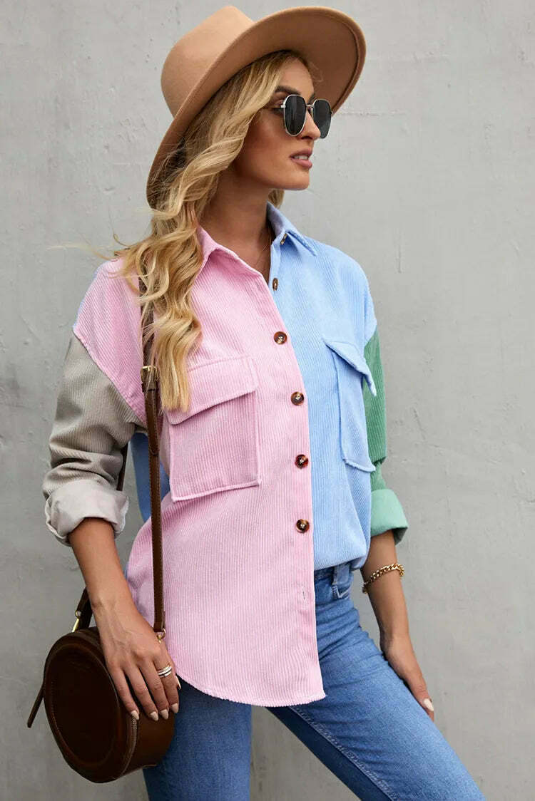 Y2K Corduroy Patchwork Shirt - Coquette Grunge Aesthetic - Cute Tops & Cargo Skirt Comfy Hoodie