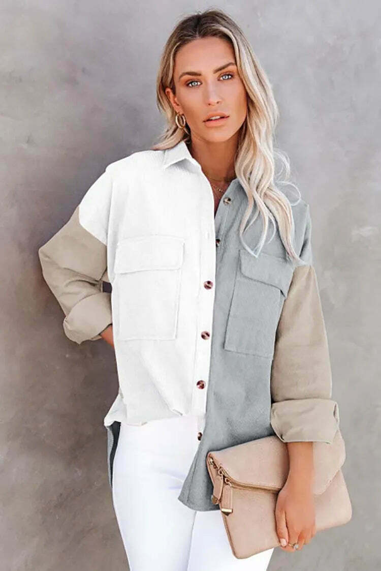 Y2K Corduroy Patchwork Shirt - Coquette Grunge Aesthetic - Cute Tops & Cargo Skirt Comfy Hoodie