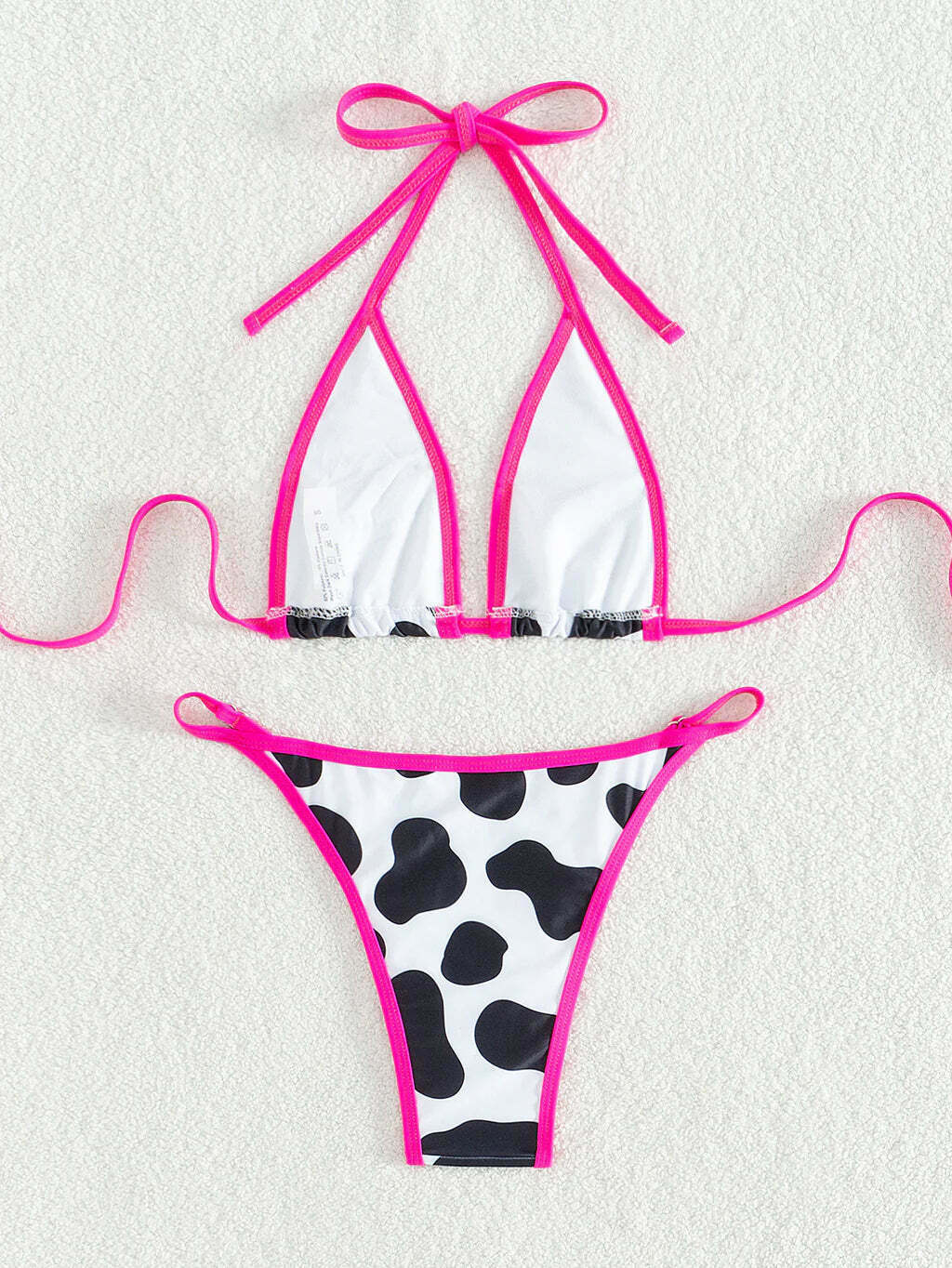 Y2K Cow Print Halter Bikini - Retro Aesthetic Swimwear for Women