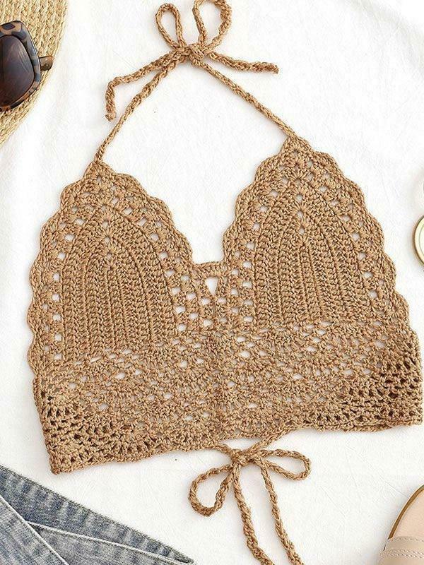 Y2K Crochet Knit Halter Crop Top - Coquette Aesthetic, Grunge Style, Cute Tops