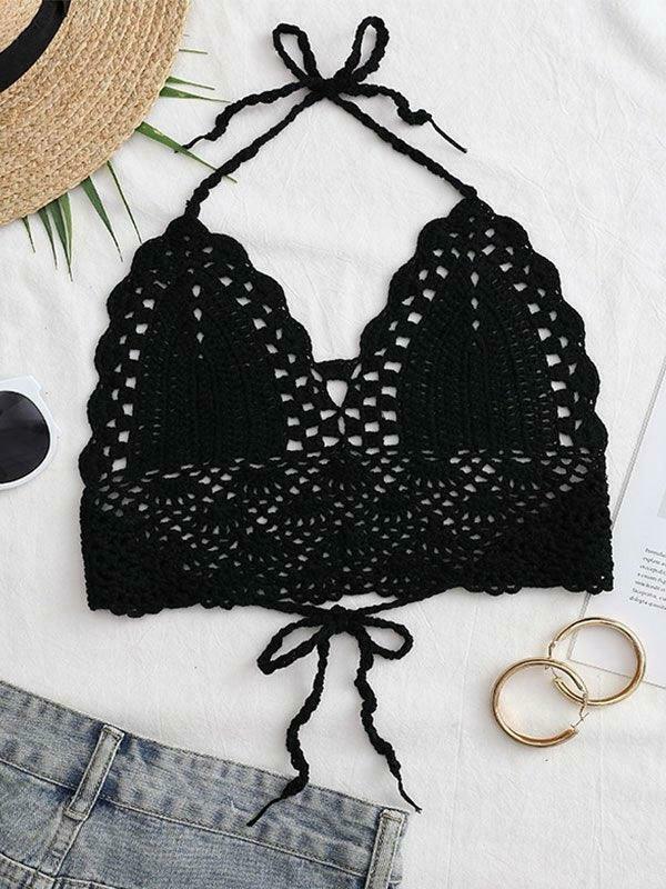 Y2K Crochet Knit Halter Crop Top - Coquette Aesthetic, Grunge Style, Cute Tops
