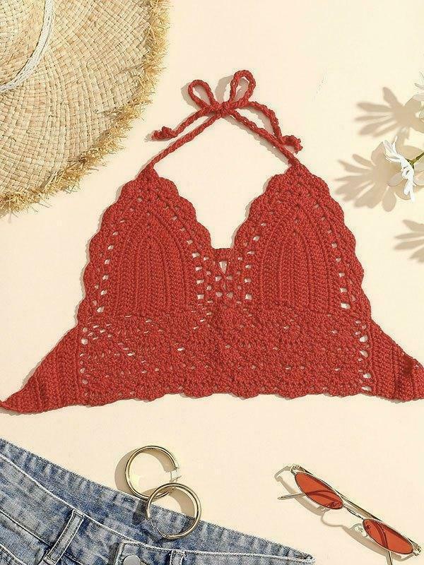 Y2K Crochet Knit Halter Crop Top - Coquette Aesthetic, Grunge Style, Cute Tops