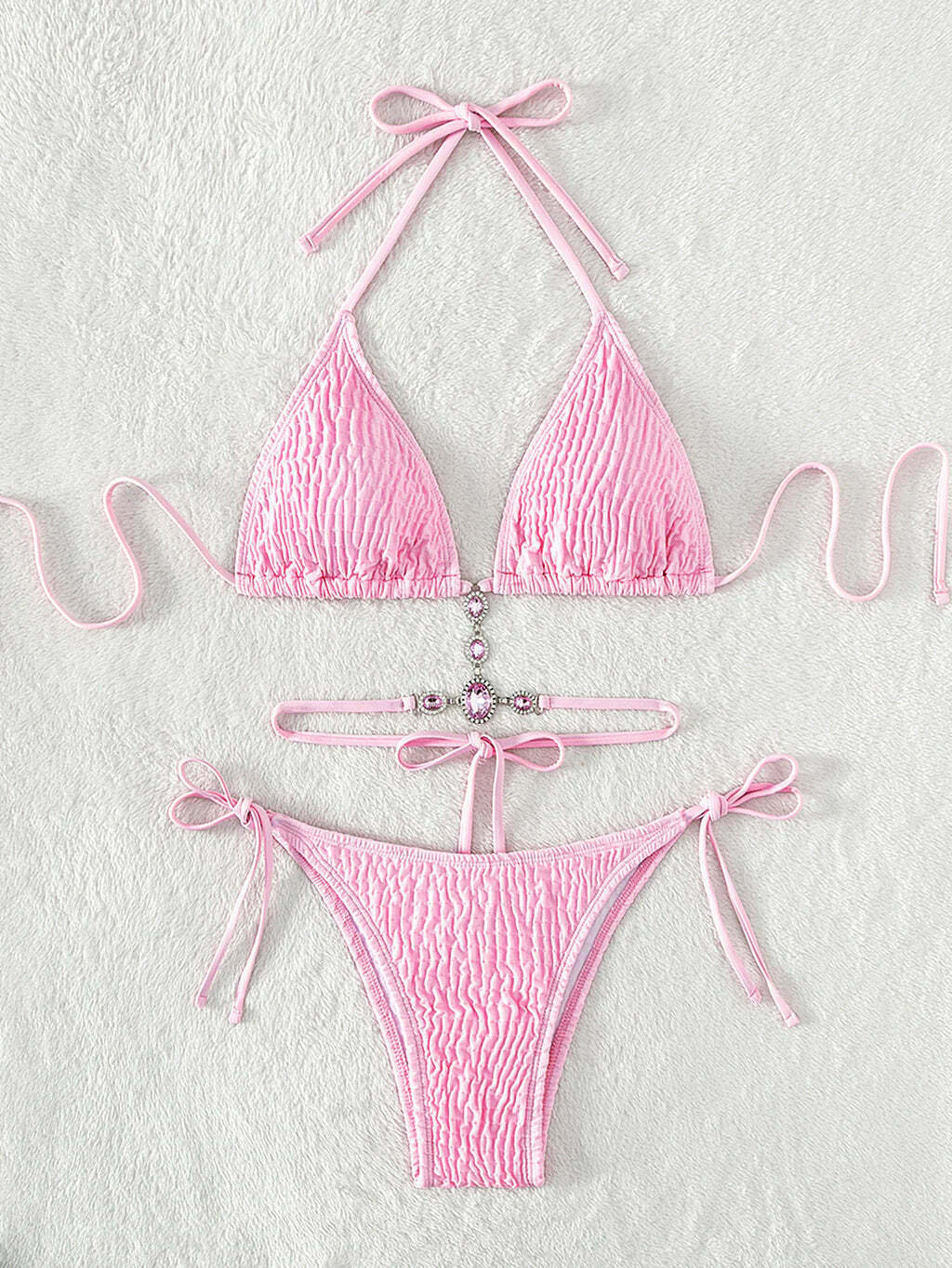 Y2K Crystal Diamond Beach Bikini - Coquette Aesthetic Grunge Style Cute Tops & Cargo Skirt