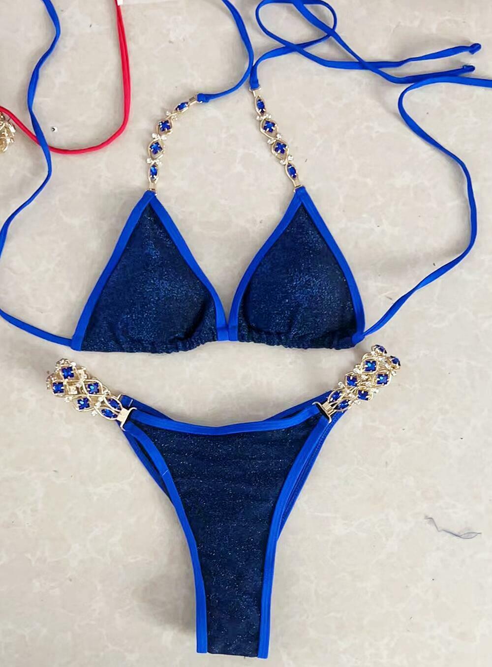 Y2K Crystal Diamond Split Swimsuit for Beach Vacation - Women's Fashion