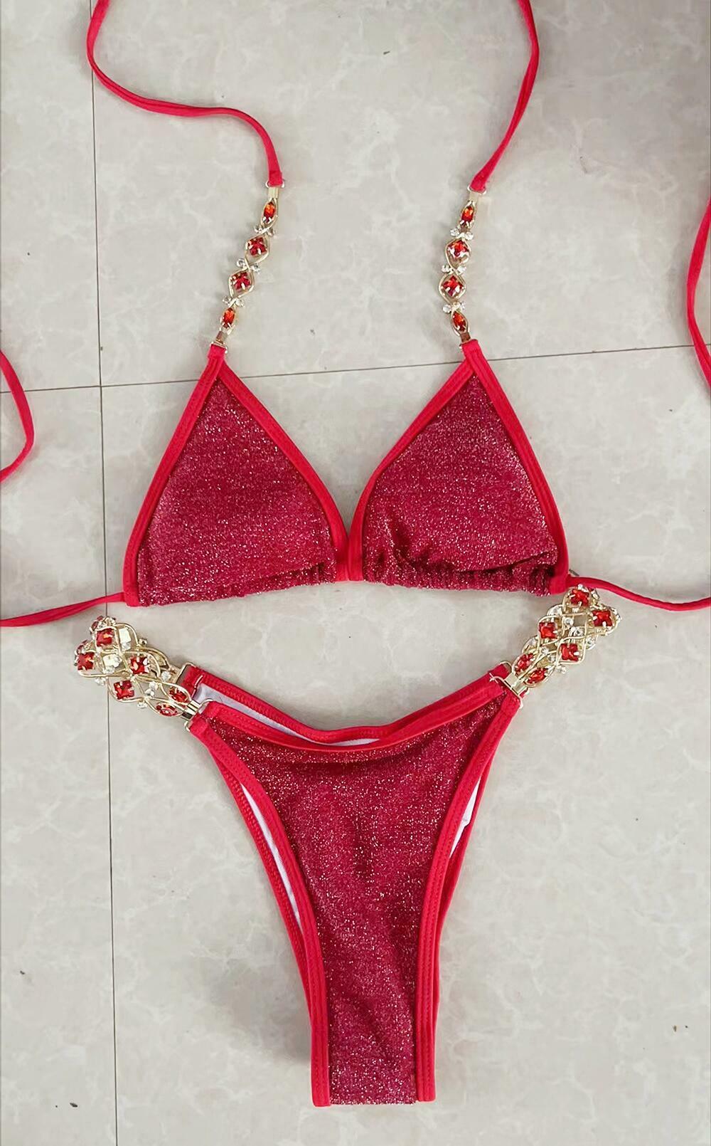 Y2K Crystal Diamond Split Swimsuit for Beach Vacation - Women's Fashion