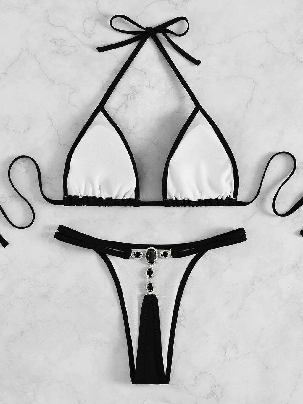 Y2K Crystal Diamond Thong Beach Bikini - Coquette Aesthetic Swimwear for Women