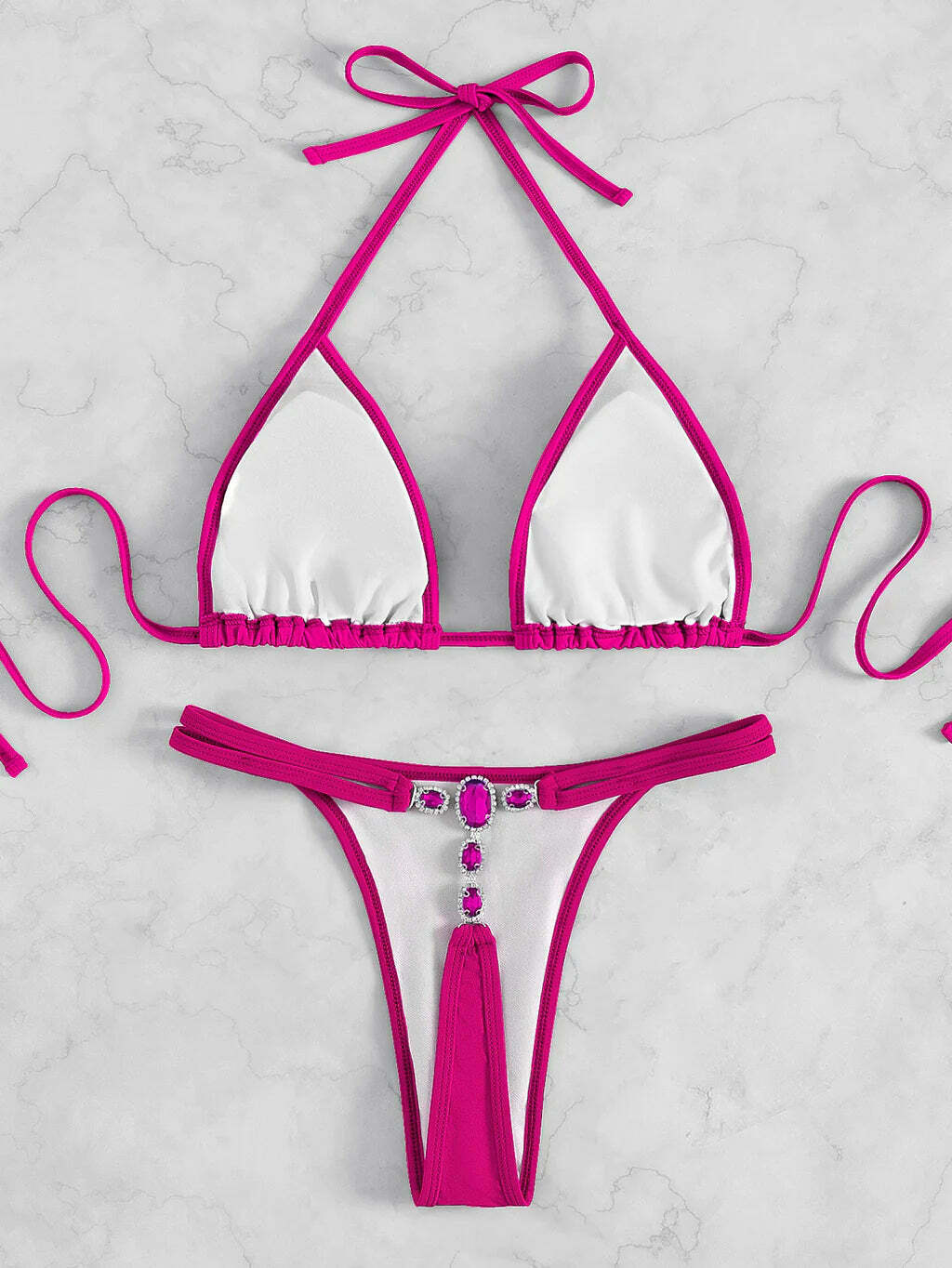Y2K Crystal Diamond Thong Beach Bikini - Coquette Aesthetic Swimwear for Women