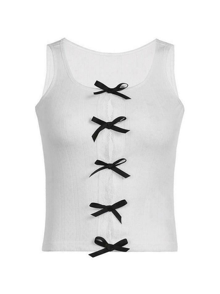 Y2K Cutout Bow Slim Tank Top: Coquette Aesthetic, Grunge Style, Pastel Goth, Cute Tops, Cargo Skirt