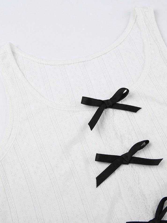 Y2K Cutout Bow Slim Tank Top: Coquette Aesthetic, Grunge Style, Pastel Goth, Cute Tops, Cargo Skirt