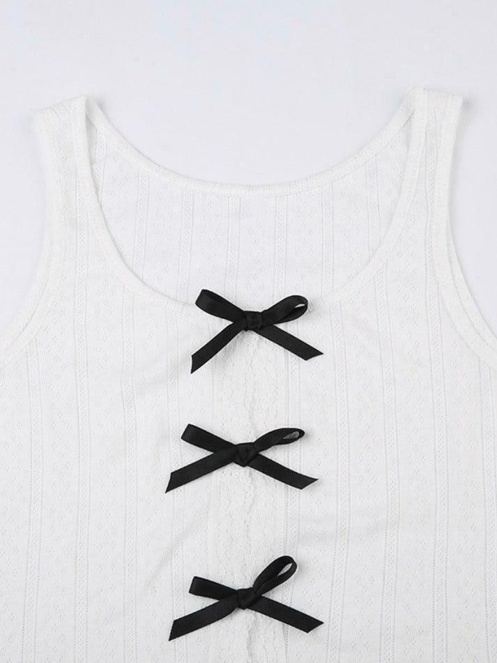 Y2K Cutout Bow Slim Tank Top: Coquette Aesthetic, Grunge Style, Pastel Goth, Cute Tops, Cargo Skirt