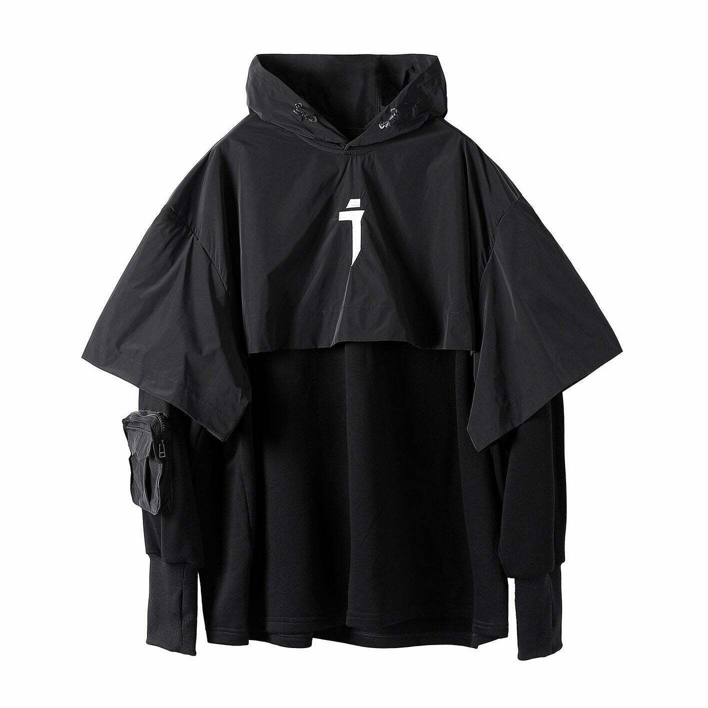 Y2K Cyberpunk Poncho Cape Hoodie - Coquette Aesthetic, Grunge Style, Pastel Goth