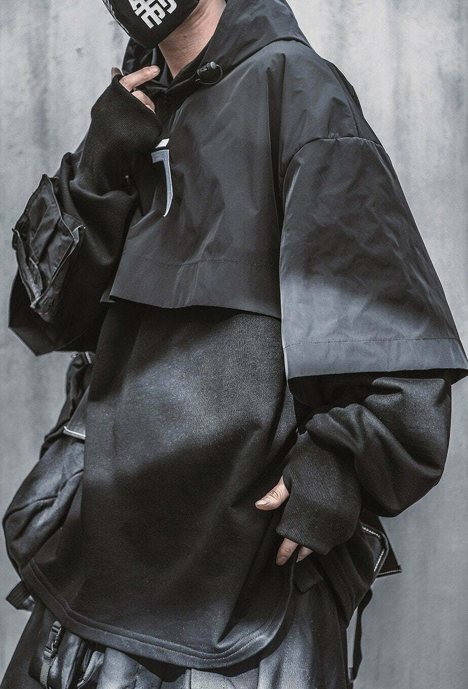 Y2K Cyberpunk Poncho Cape Hoodie - Coquette Aesthetic, Grunge Style, Pastel Goth