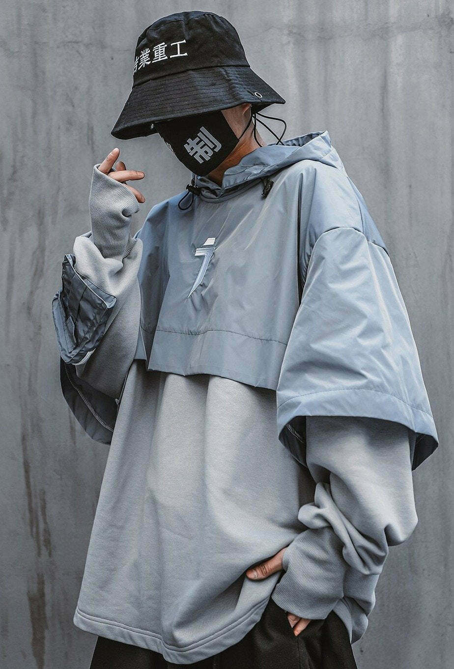 Y2K Cyberpunk Poncho Cape Hoodie - Coquette Aesthetic, Grunge Style, Pastel Goth