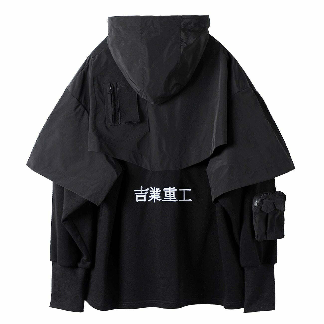 Y2K Cyberpunk Poncho Cape Hoodie - Coquette Aesthetic, Grunge Style, Pastel Goth