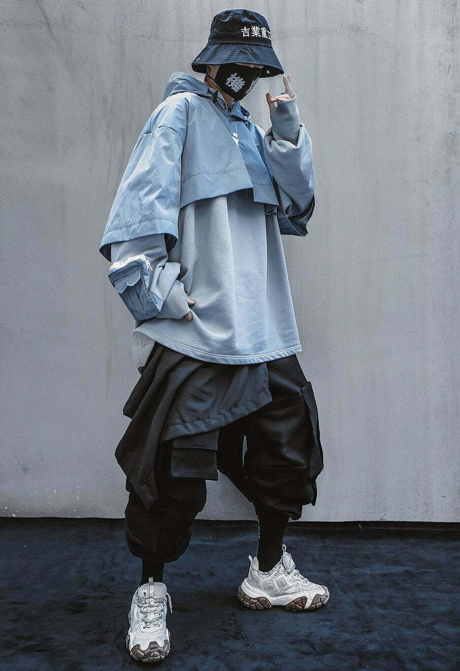 Y2K Cyberpunk Poncho Cape Hoodie - Coquette Aesthetic, Grunge Style, Pastel Goth