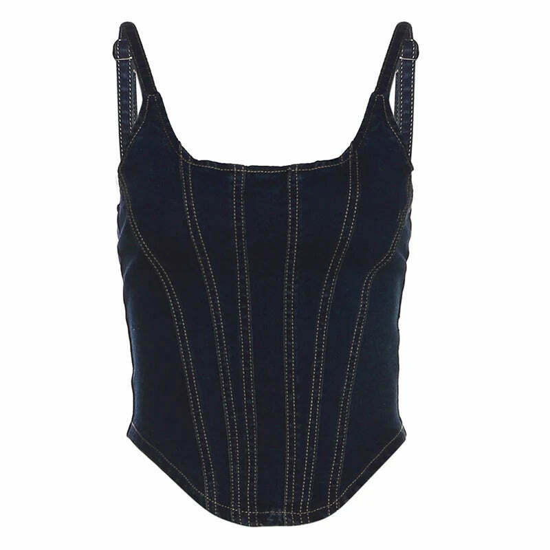 Y2K Denim Darling Bustier: Coquette Aesthetic Cargo Skirt & Pastel Goth Style