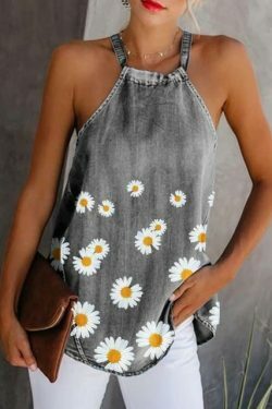 Y2K Denim Halter Cold Shoulder Shirt: Coquette Aesthetic Grunge Style, Cute Pastel Goth Fashion
