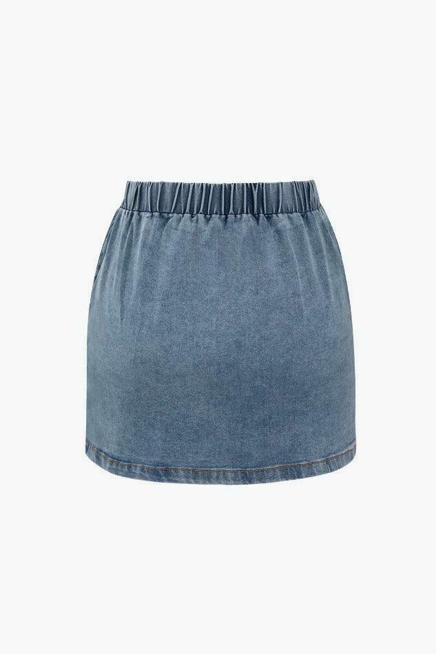 Y2K Denim Side Tie Tank Top & Wrap Mini Skirt Set - Coquette Aesthetic & Grunge Style