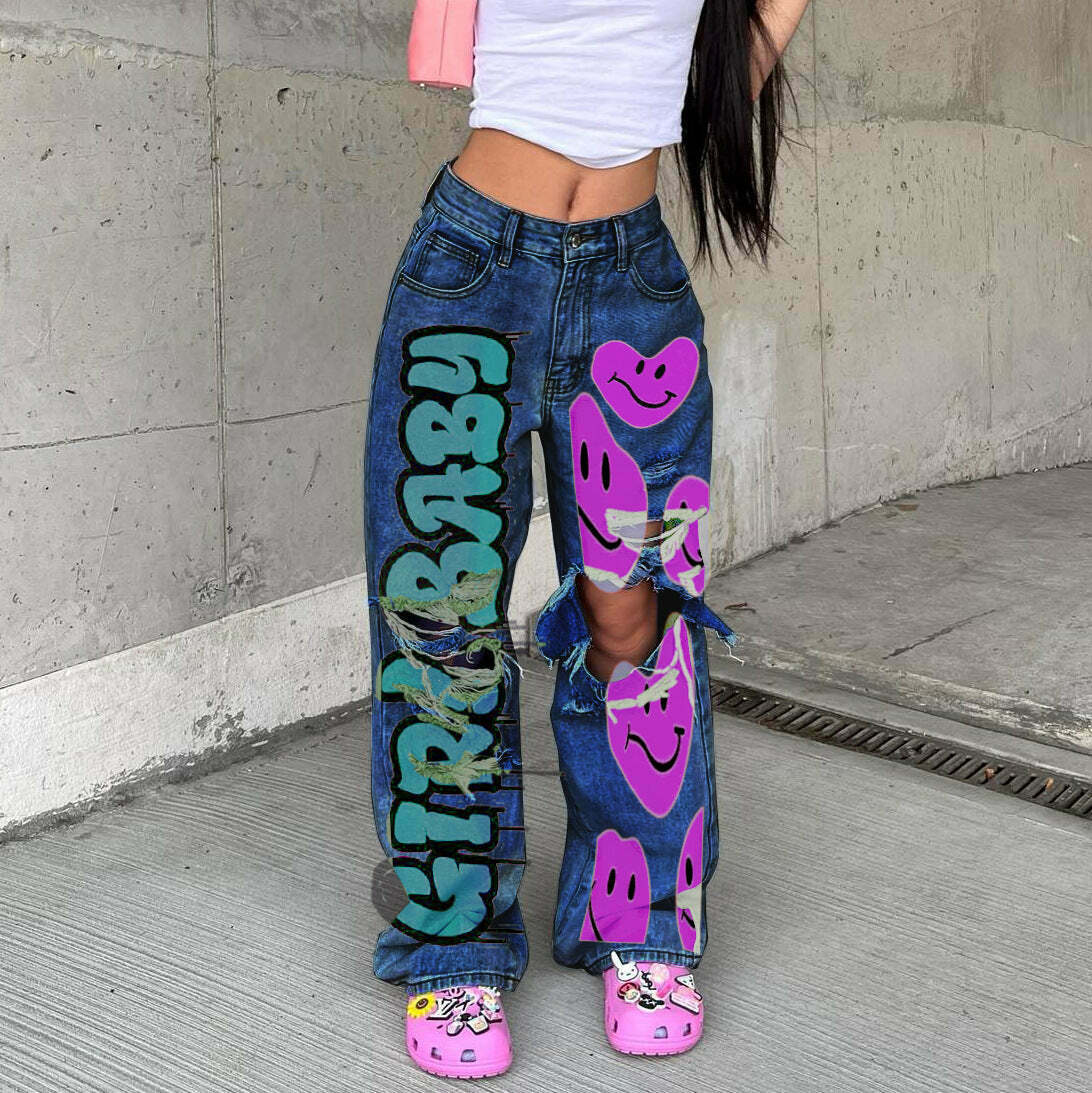 Y2K Denim Smilie Hoco Pants: Coquette Aesthetic Cargo Skirt for Women